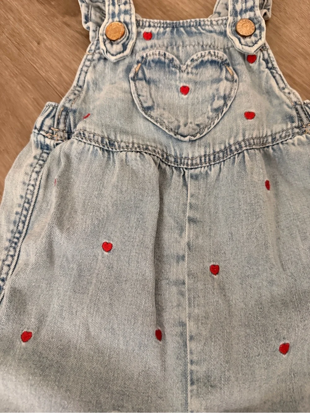 GAP Baby embroidered Denim Heart Overalls with Red Heart Details Size 3-6 months